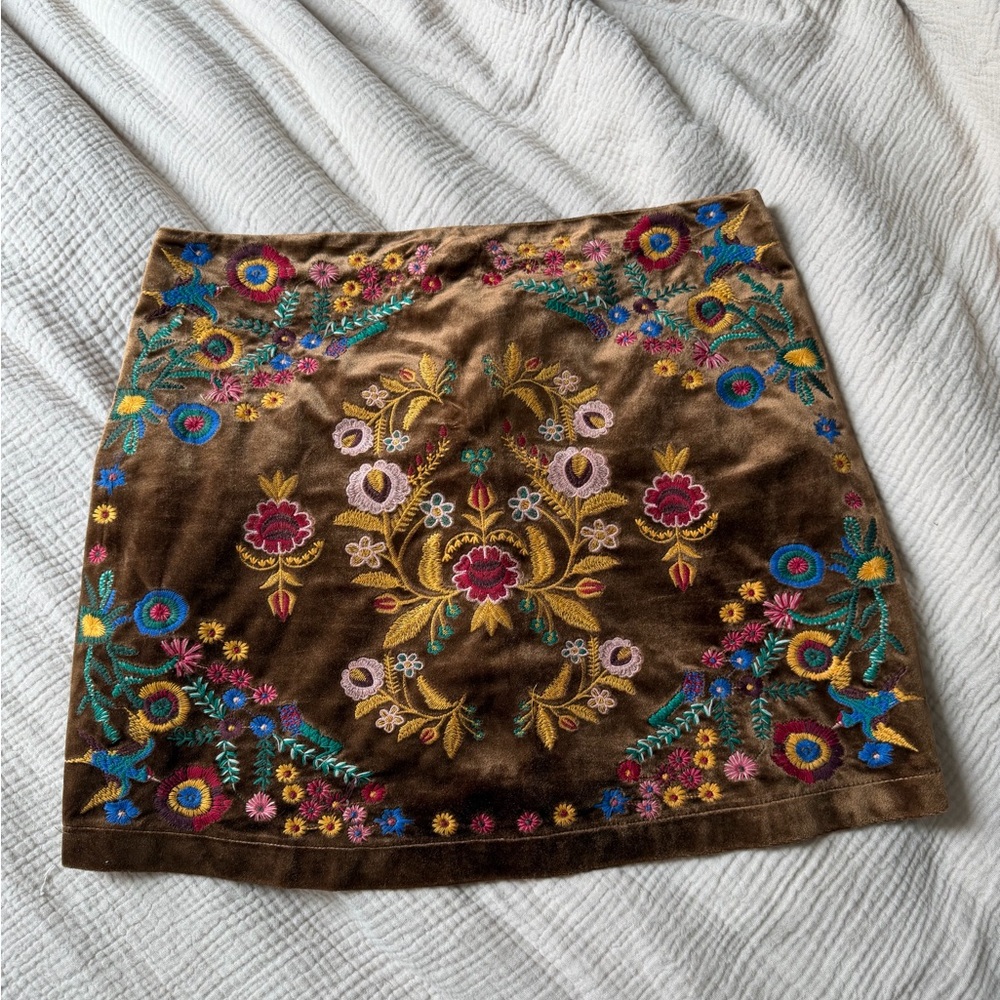 Embroidered Velvet Mini Skirt
